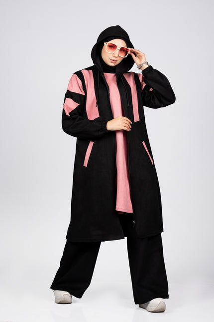 Suede scuba tracksuit with long jacket in cashmere