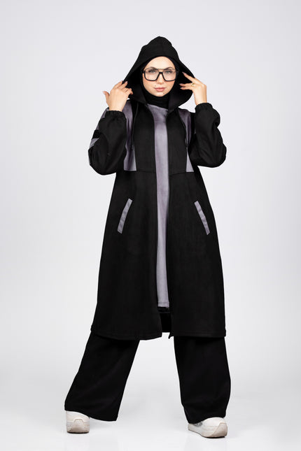 Suede scuba tracksuit with long jacket in grey