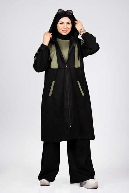Suede scuba tracksuit with long jacket in olive