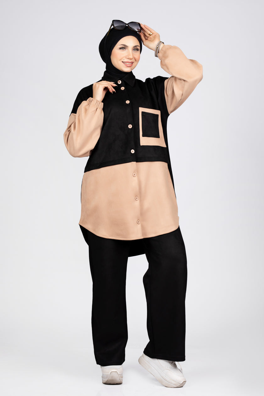 Two-tone suede scuba modest suit
