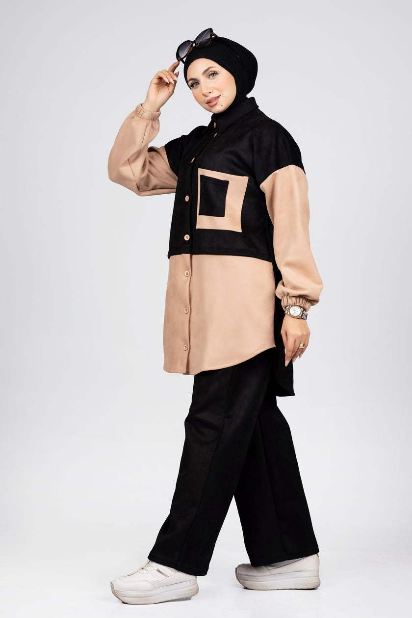 Two-tone suede scuba modest suit
