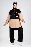Two-tone suede scuba modest suit in black