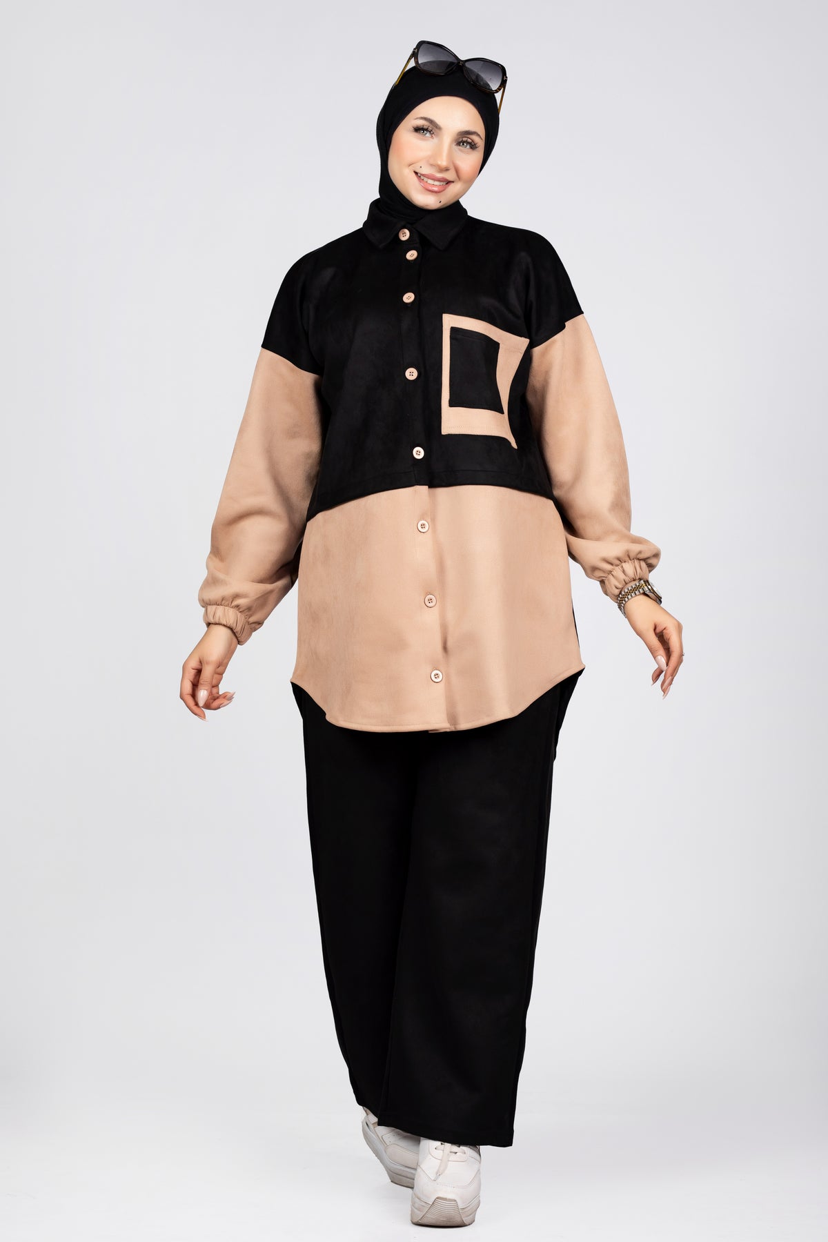 Two-tone suede scuba modest suit