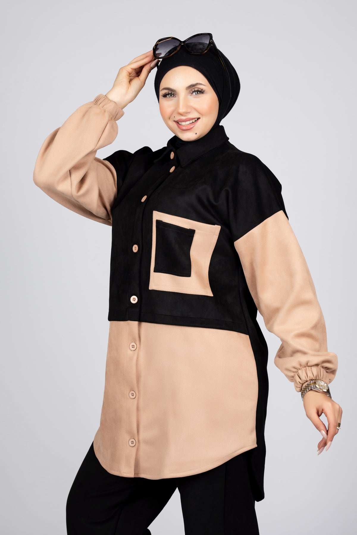 Two-tone suede scuba modest suit