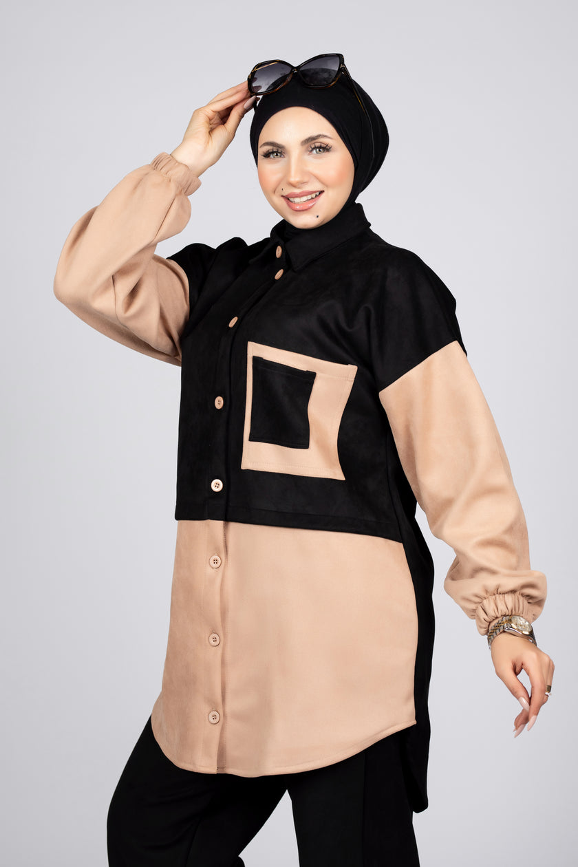 Two-tone suede scuba modest suit