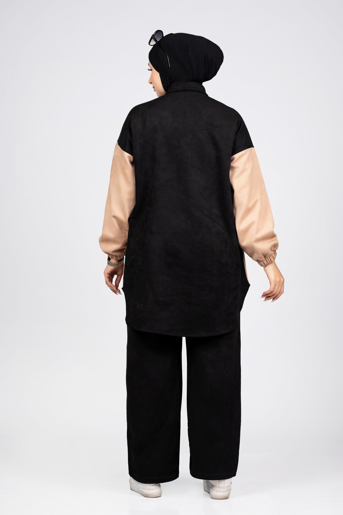 Two-tone suede scuba modest suit