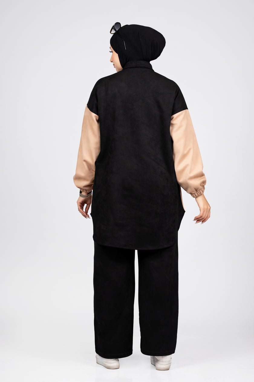 Two-tone suede scuba modest suit