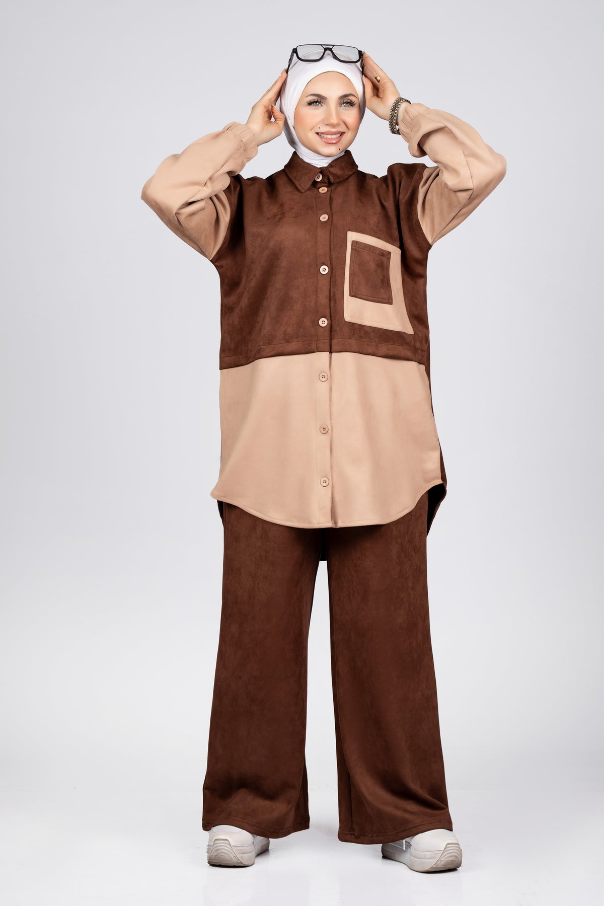 Two-tone suede scuba modest suit