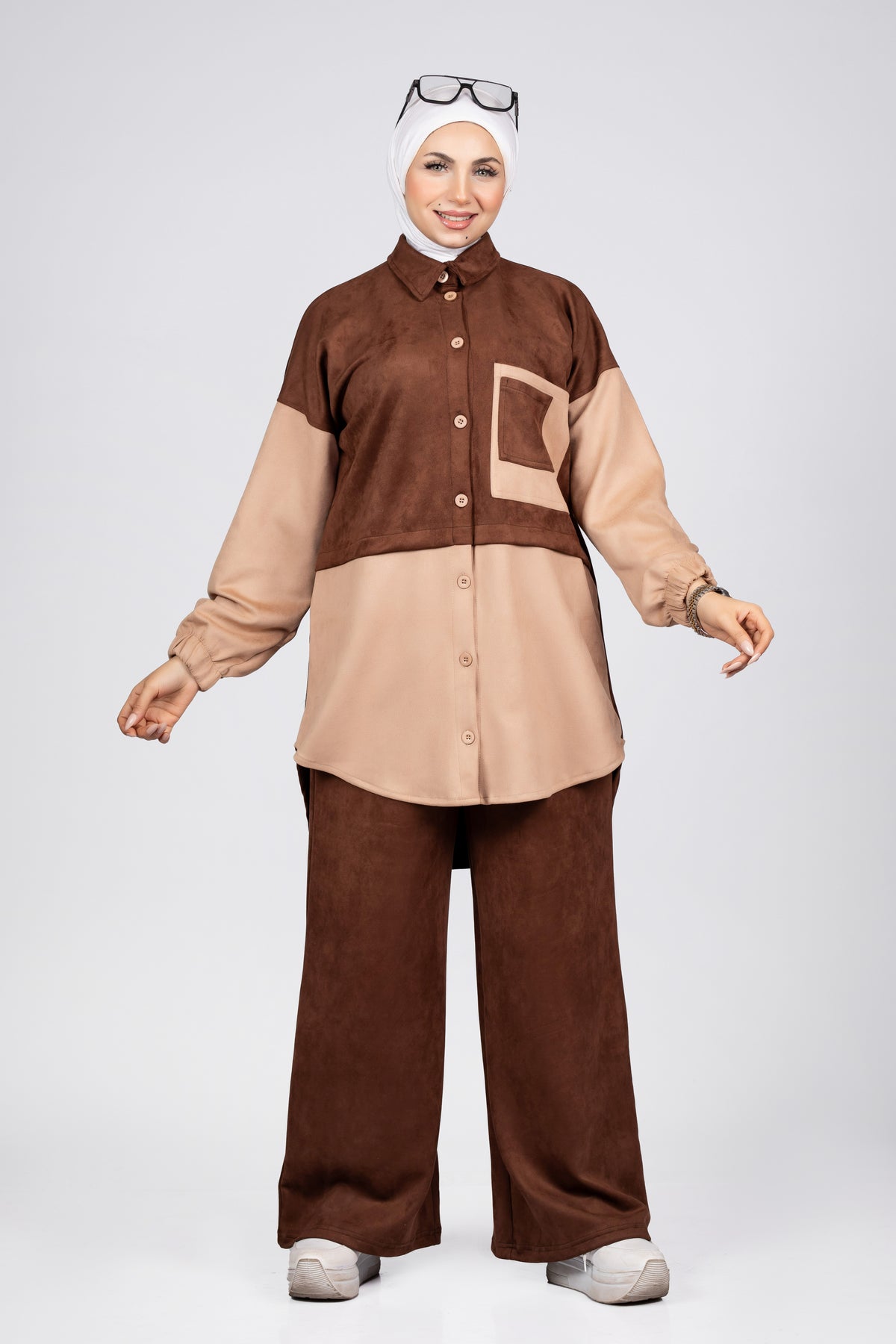 Two-tone suede scuba modest suit