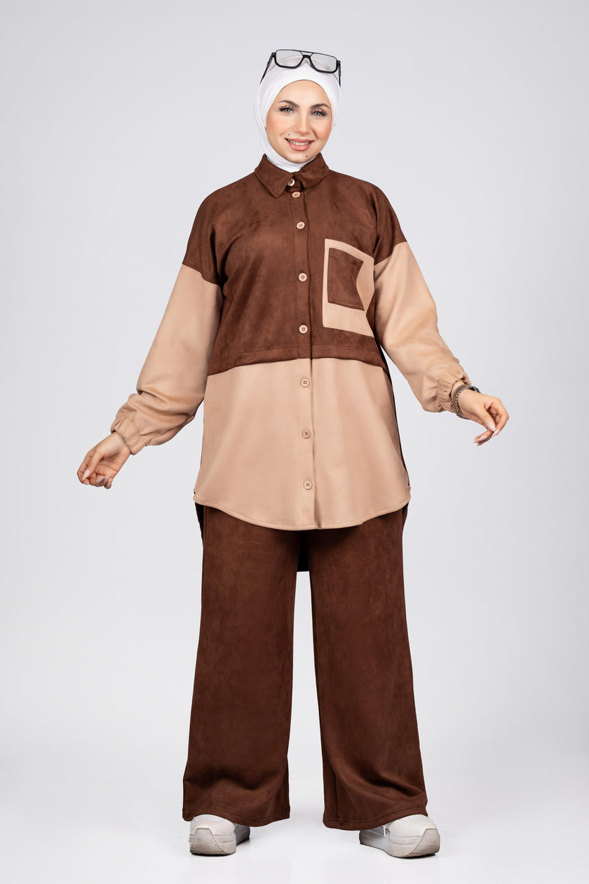 Two-tone suede scuba modest suit