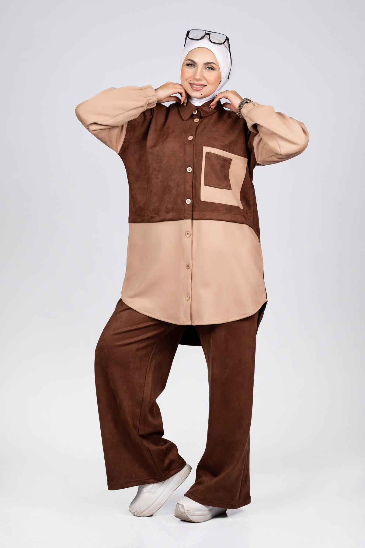 Two-tone suede scuba modest suit