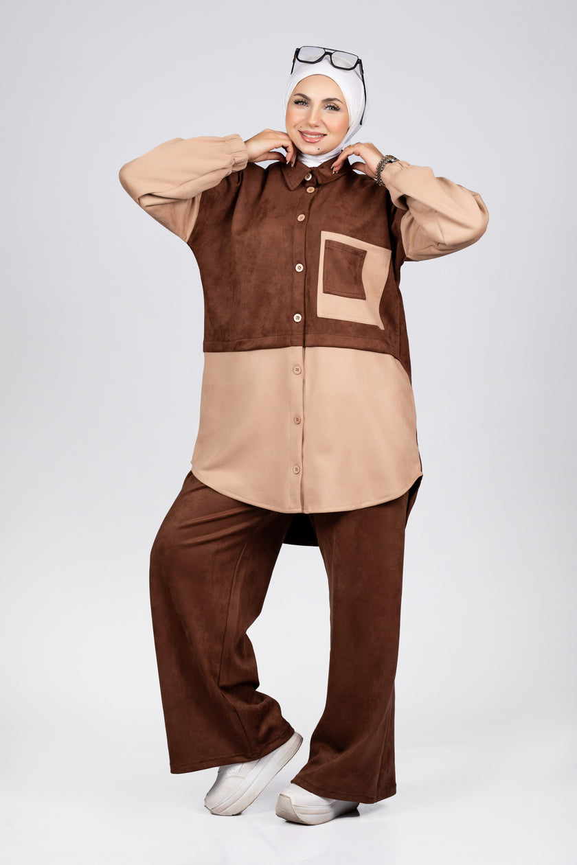 Two-tone suede scuba modest suit