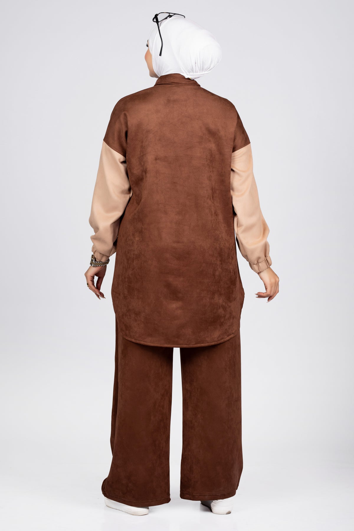 Two-tone suede scuba modest suit