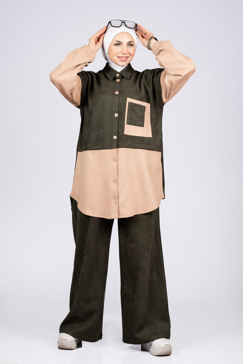 Two-tone suede scuba modest suit