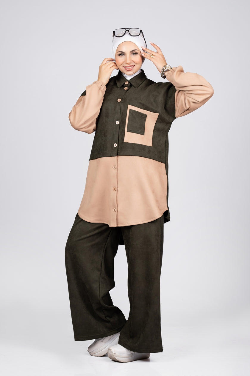 Two-tone suede scuba modest suit