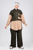 Two-tone suede scuba modest suit in olive
