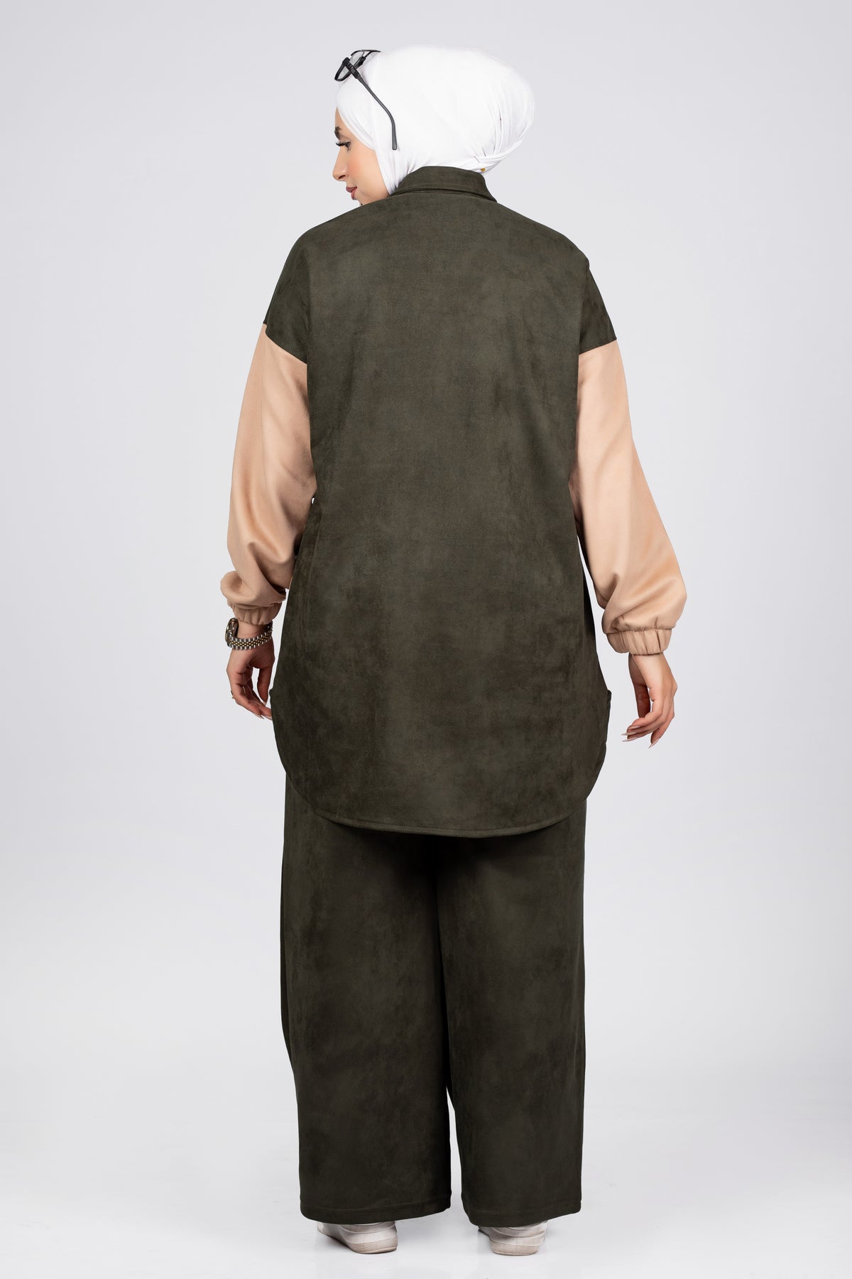 Two-tone suede scuba modest suit