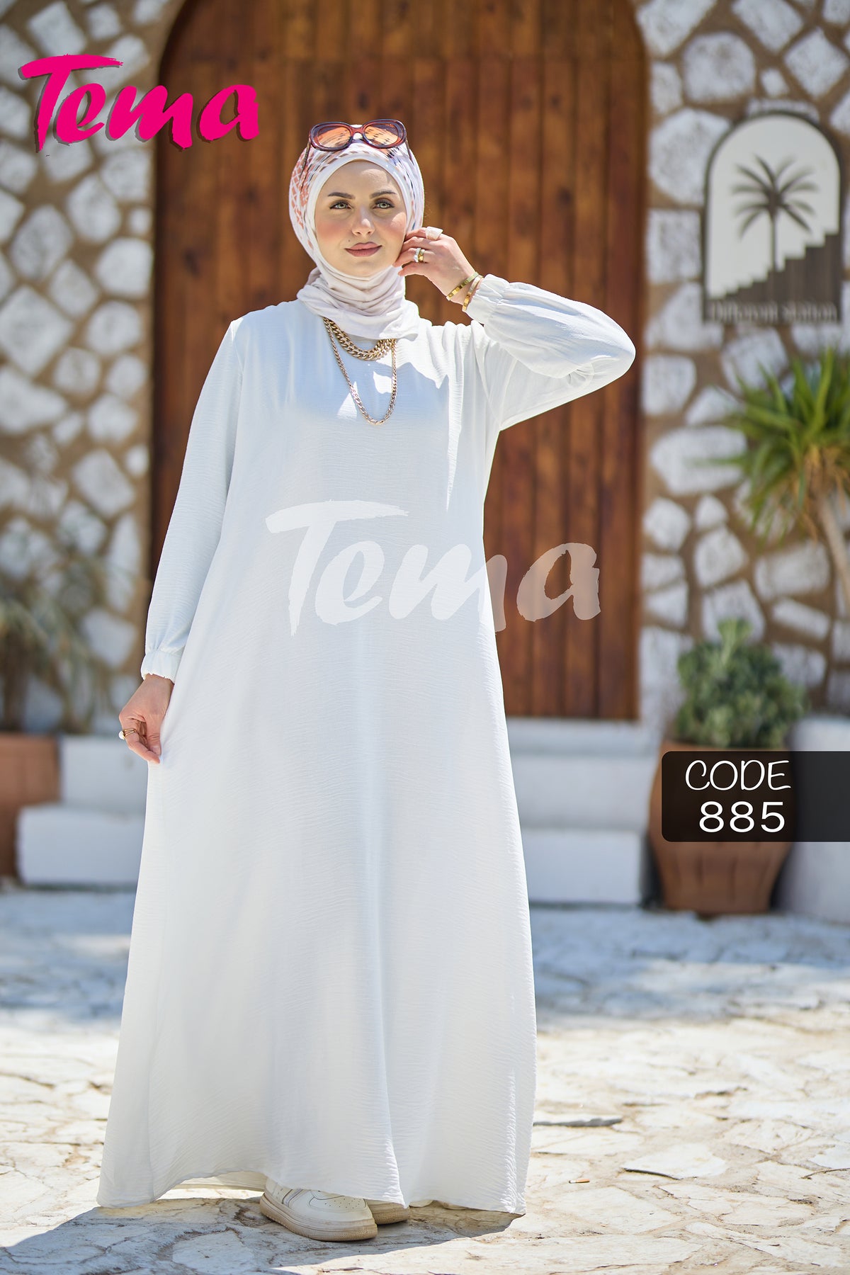 Long-sleeve basic modest dress