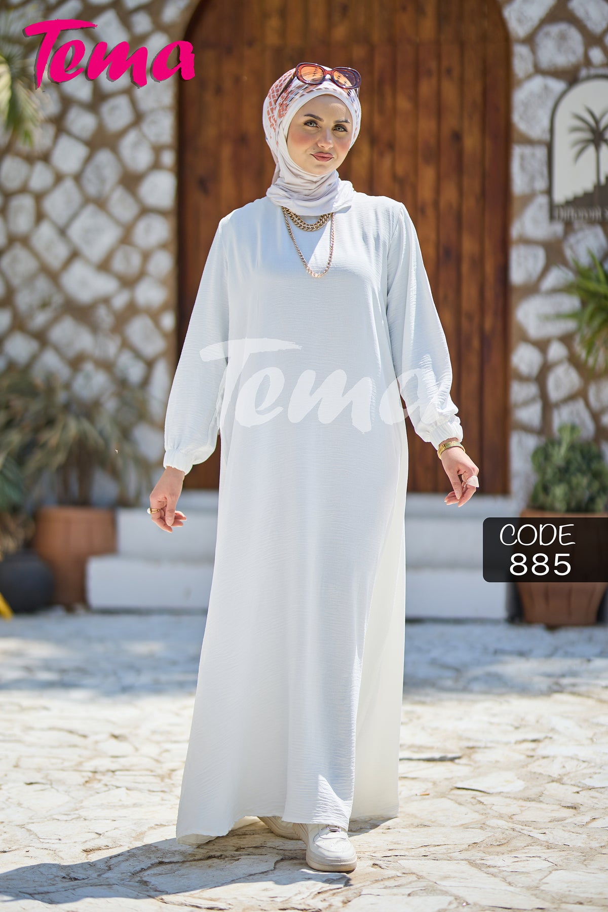 Long-sleeve basic modest dress