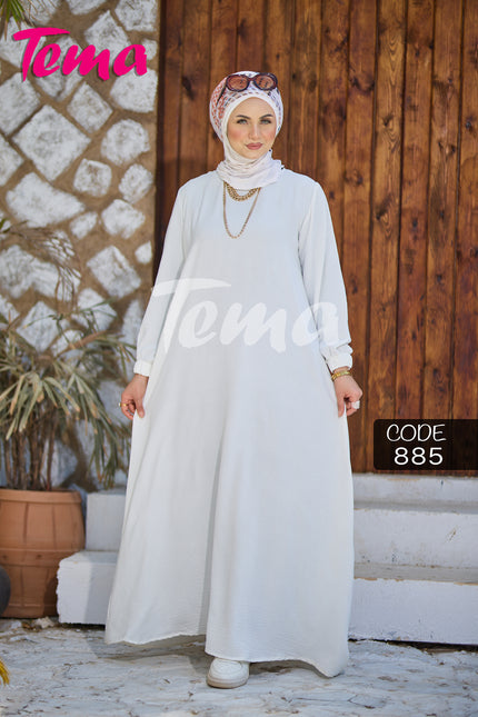 Long-sleeve basic modest dress in white