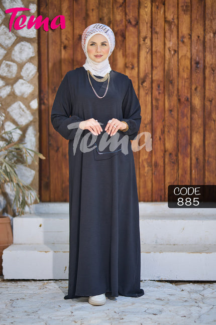 Long-sleeve basic modest dress in black