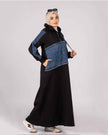Long hoodie dress with denim panels for hijabis