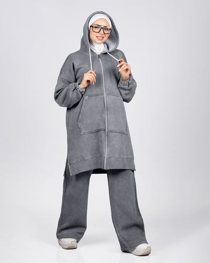 Zip-up melton tracksuit for hijabis in grey
