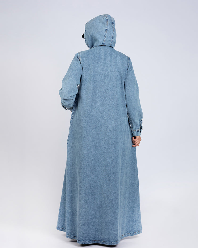 Long button-down denim dress for hijabis
