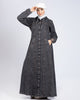 Long button-down denim dress for hijabis in black denim
