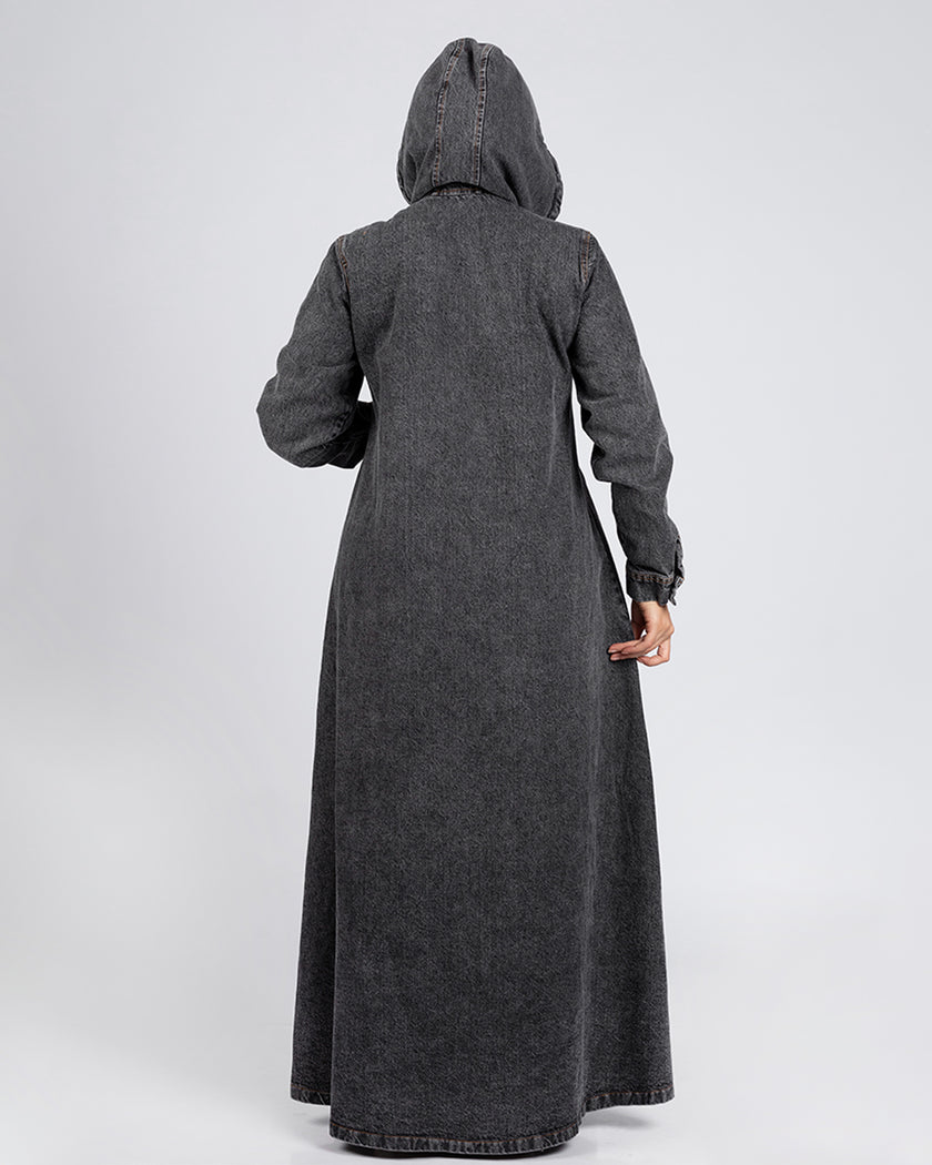 Long button-down denim dress for hijabis