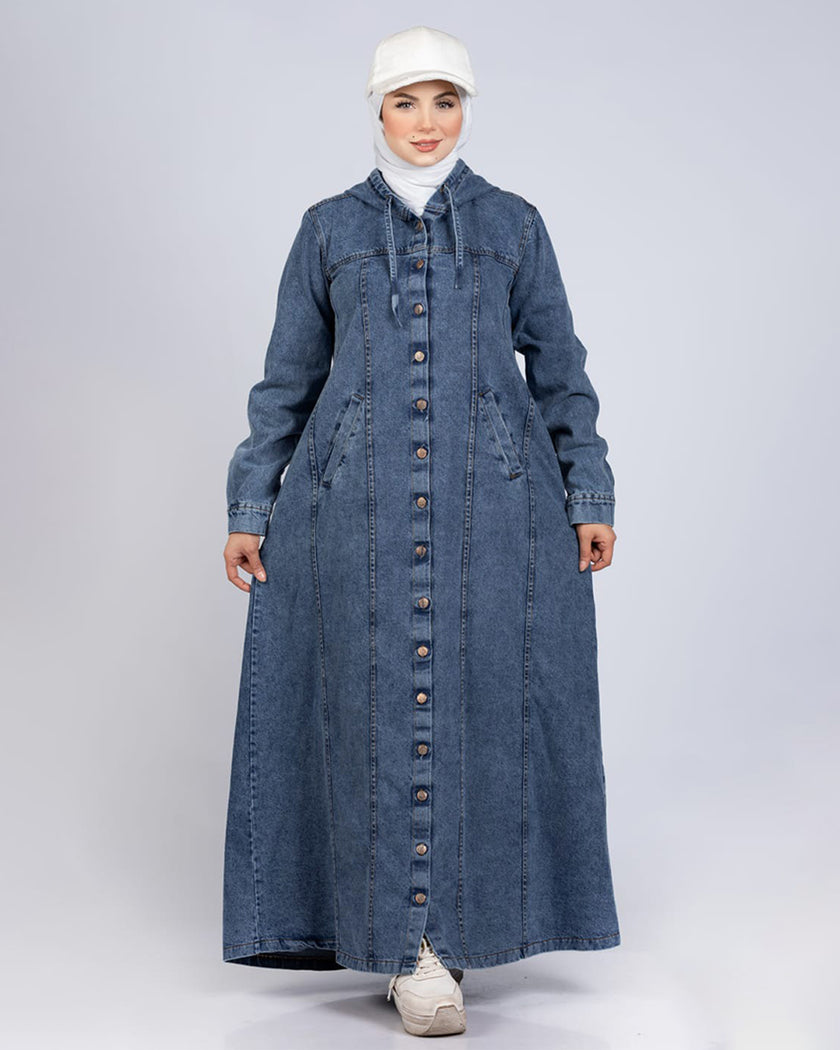 Long button-down denim dress for hijabis