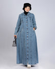 Long button-down denim dress for hijabis