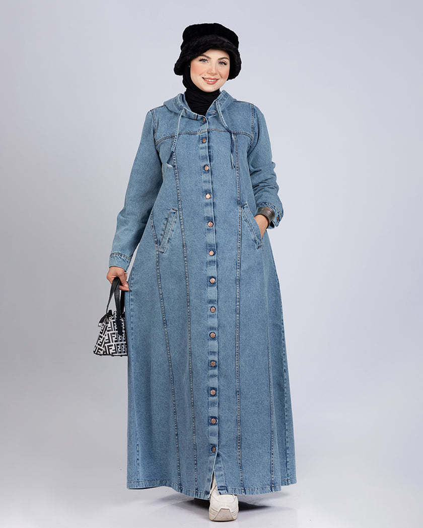 Long button-down denim dress for hijabis