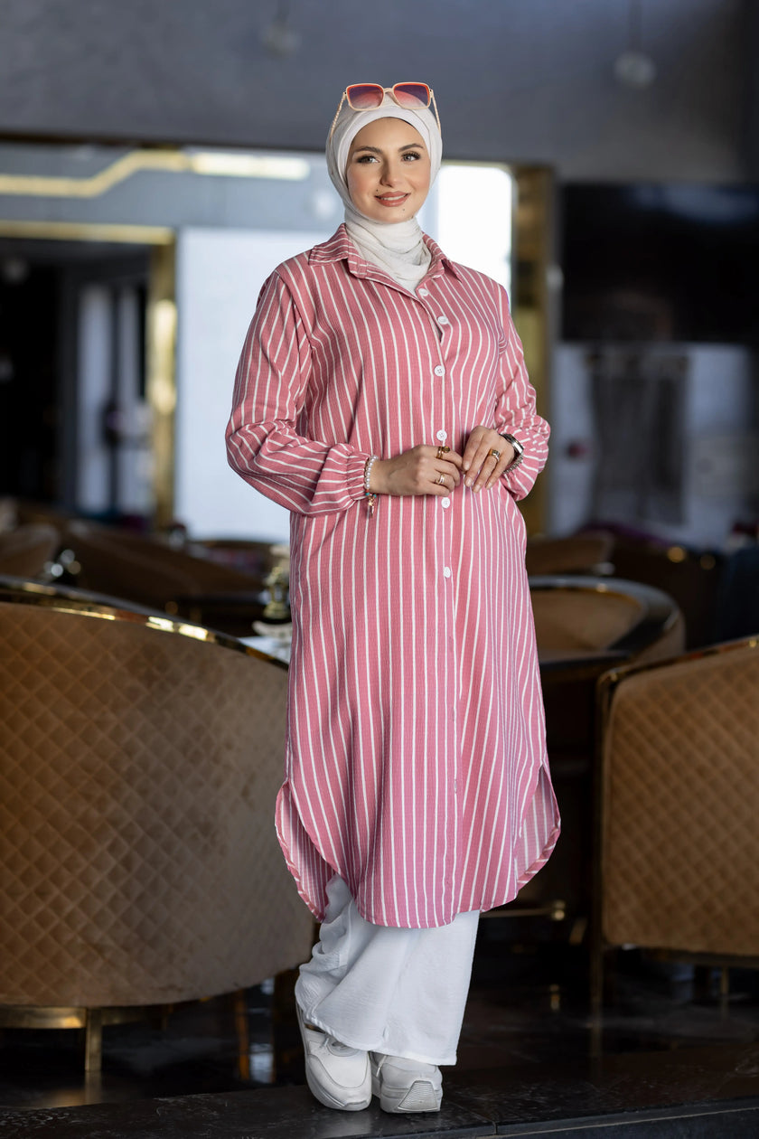 سوت بيزك شميز مقلم وبنطلون