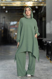 Modest suit with long top and wide pants