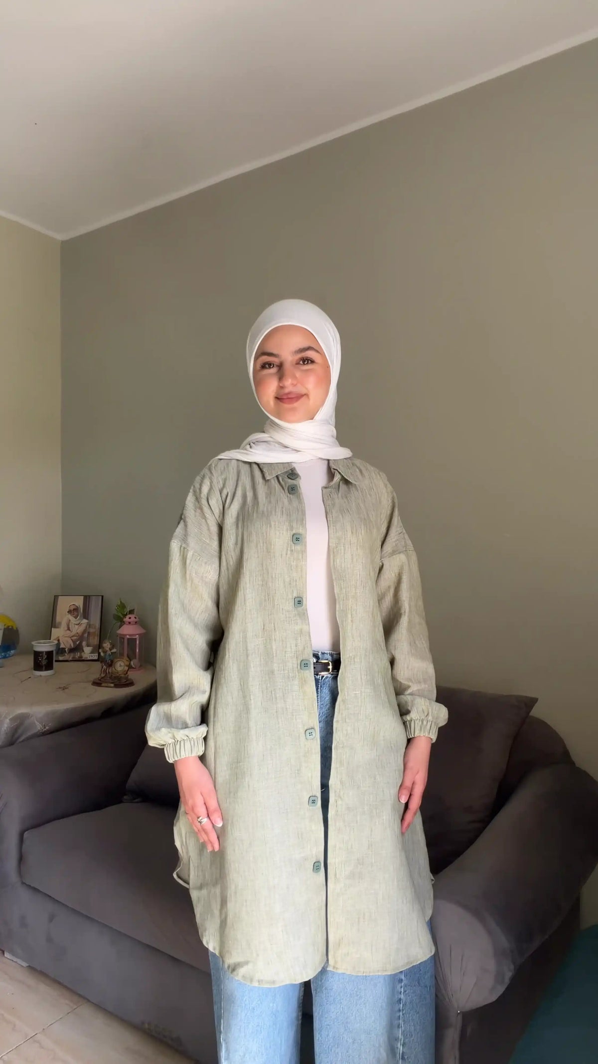 شميز بيزك كتان طويل للمحجبات