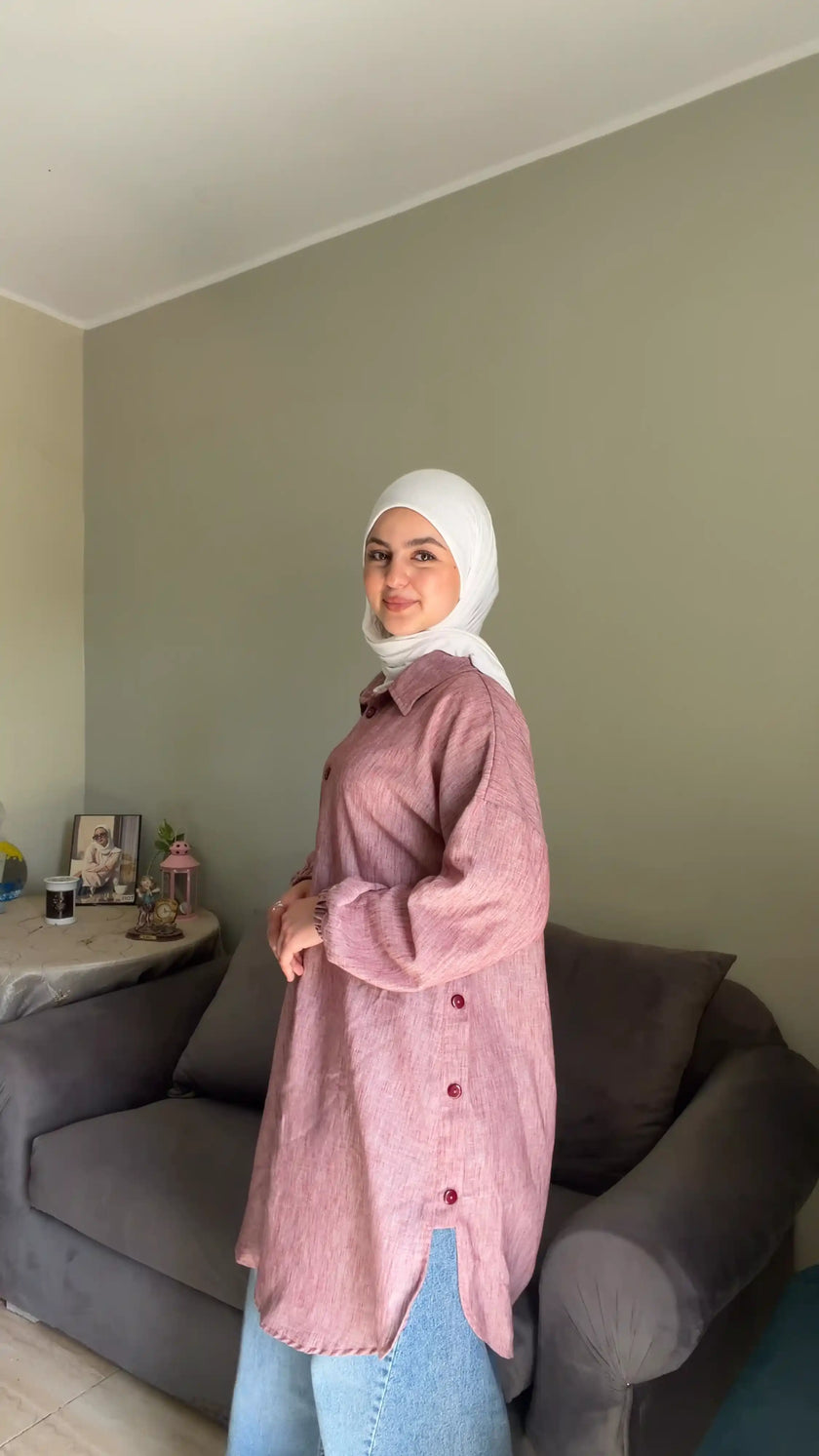 شميز بيزك كتان طويل للمحجبات