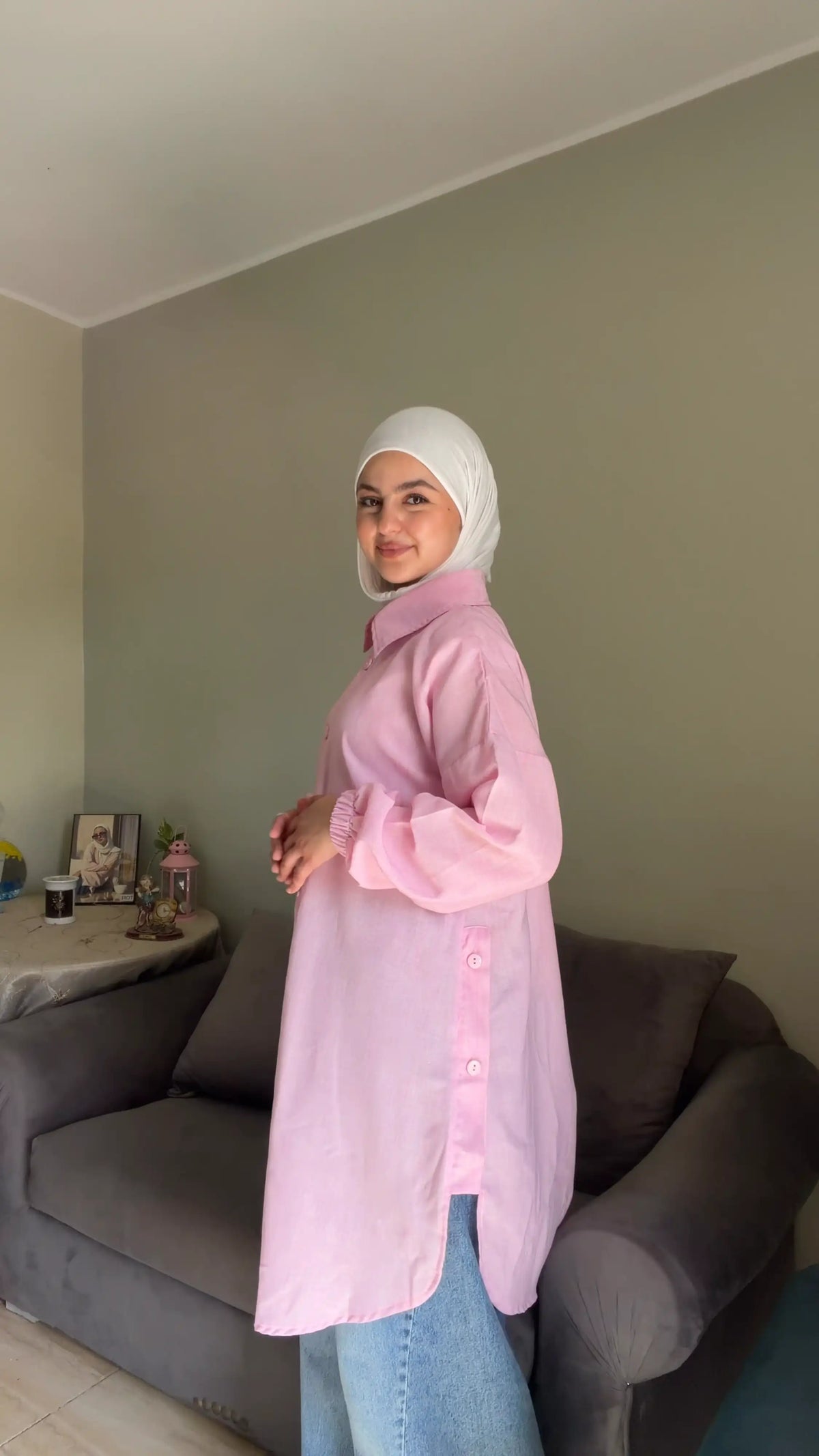 شميز بيزك كتان طويل للمحجبات