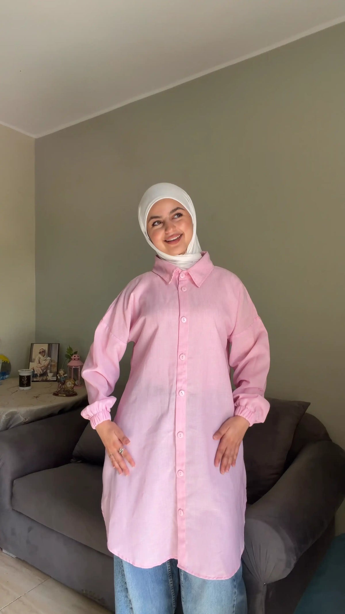 شميز بيزك كتان طويل للمحجبات