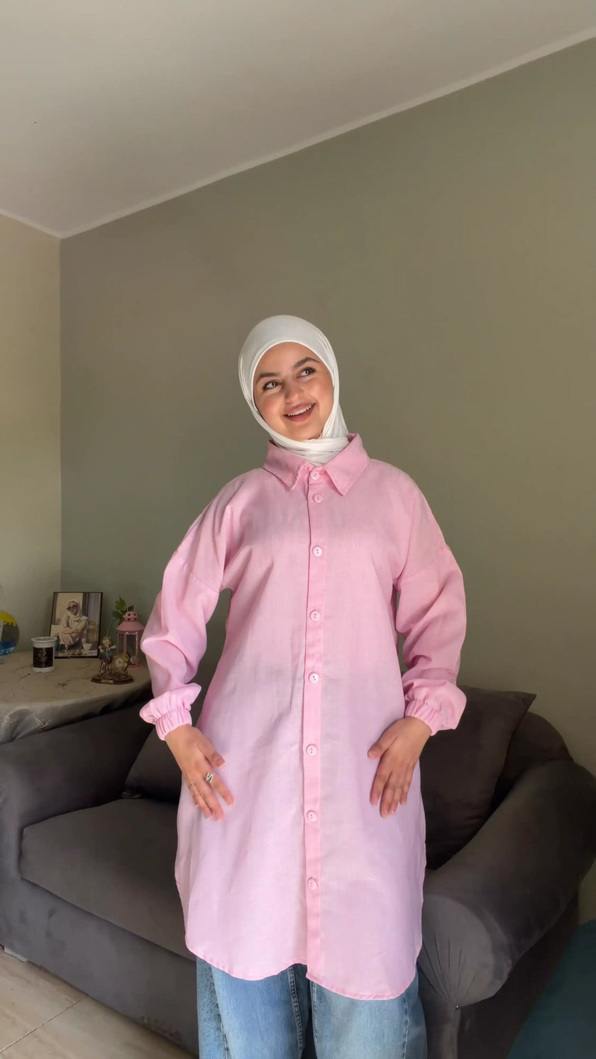 شميز بيزك كتان طويل للمحجبات