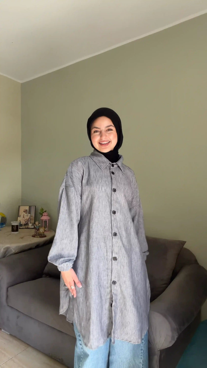 شميز بيزك كتان طويل للمحجبات
