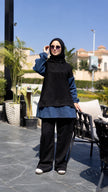 Modest sweatshirt and denim shirt set in blue denim