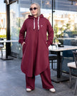 Hooded melton modest suit with long sweatshirt in burgundy