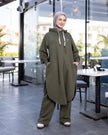 Hooded melton modest suit with long sweatshirt in olive