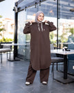 Hooded melton modest suit with long sweatshirt in brown