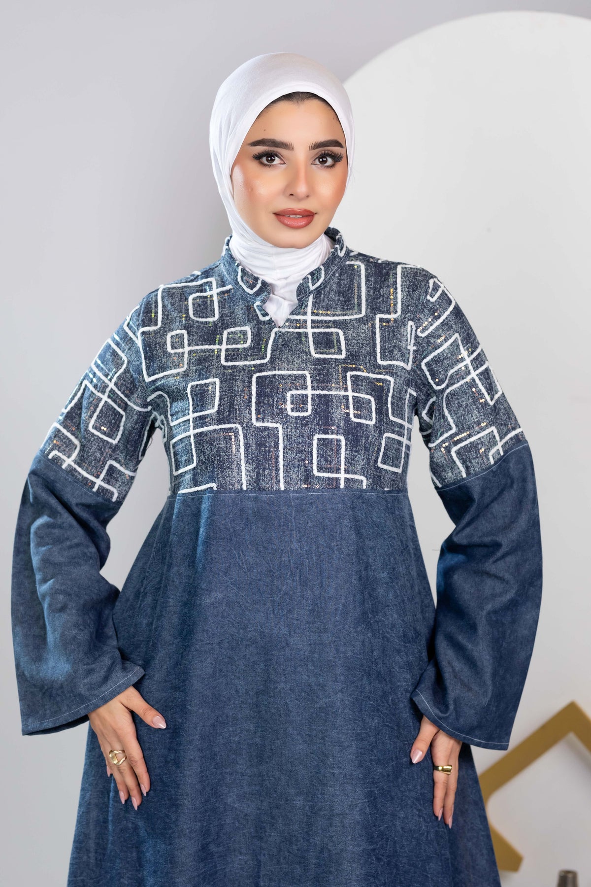 Long embroidered denim kaftan