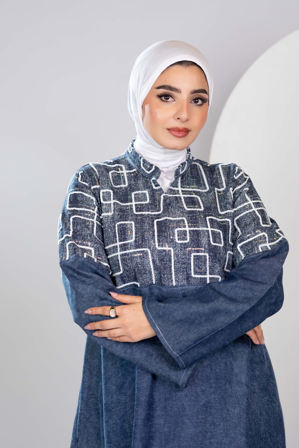 Long embroidered denim kaftan