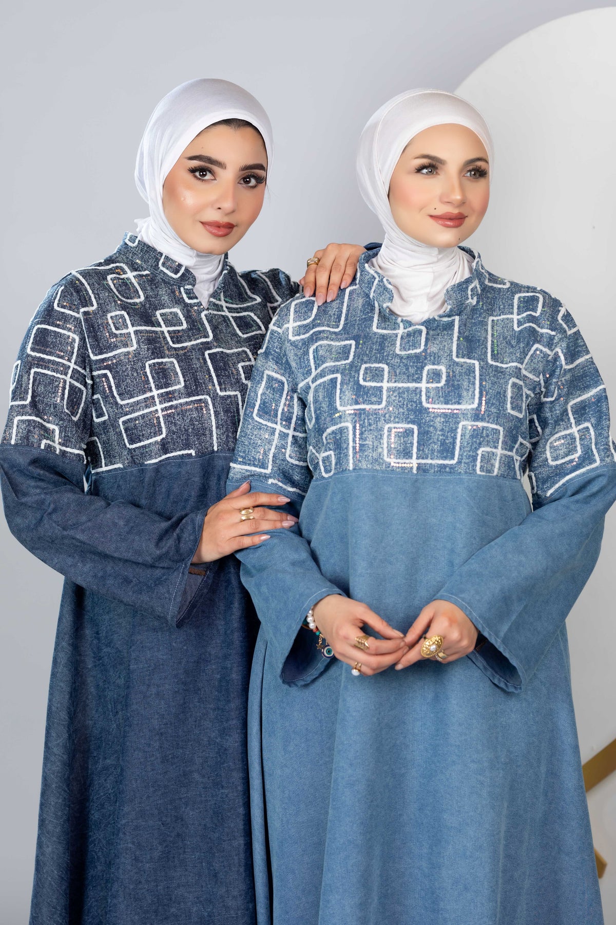 Long embroidered denim kaftan