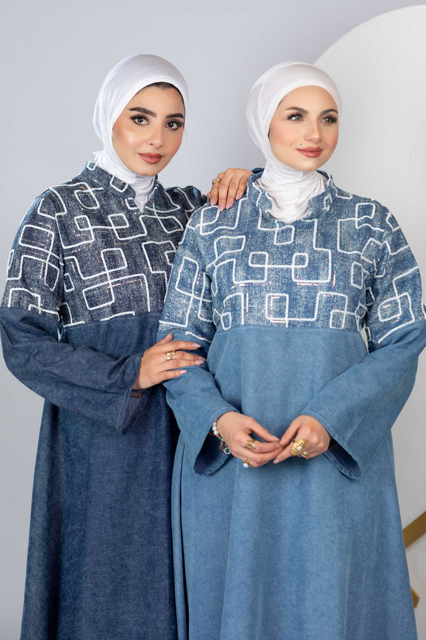 Long embroidered denim kaftan