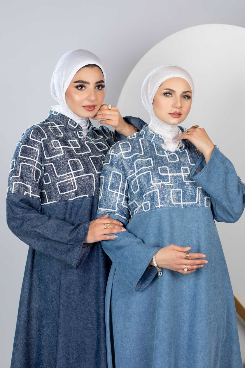 Long embroidered denim kaftan